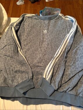 adidas Light Blue Leopard-Print Crewneck with White Stripes